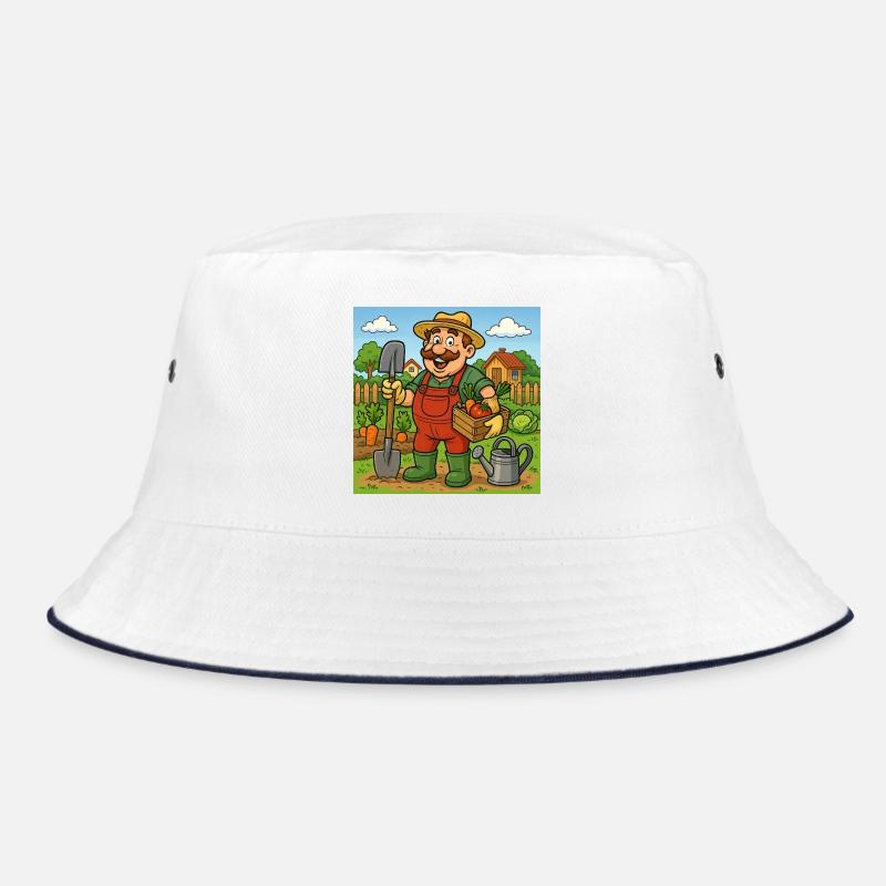 Bauer mit Erntekorb - Bucket Hat - Weiß/Navy