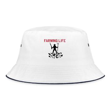 Neues Design Verrückter Landwirt In Rot Schwarz - Bucket Hat - Weiß/Navy - Vorne