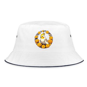 Sunny Cockatiel in Marigold Ring - Bucket Hat - white/navy - Front