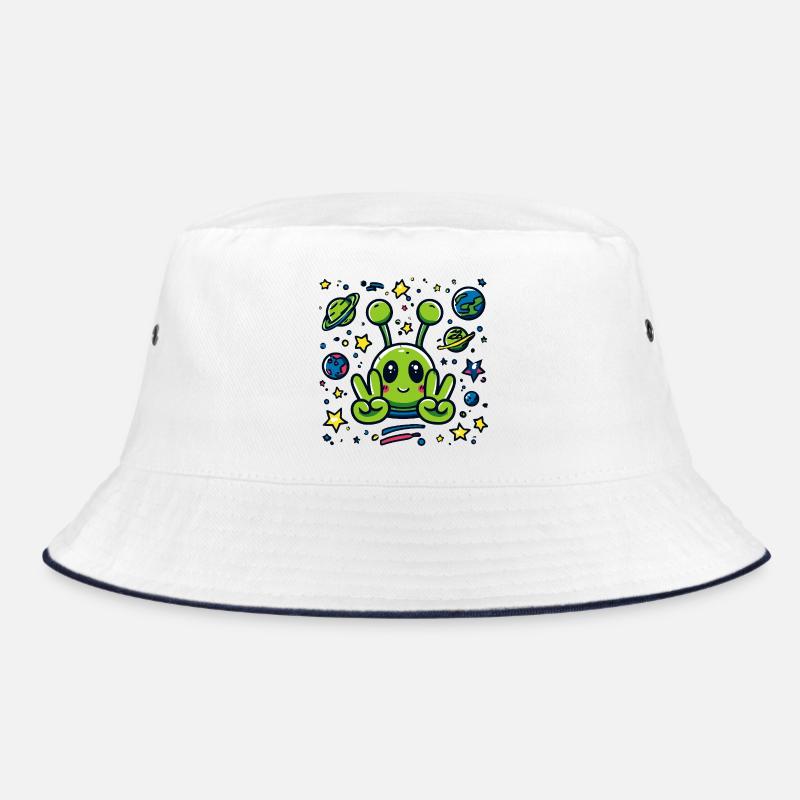 Kleines Alien Friedenszeichen Weltraum Bucket Hat