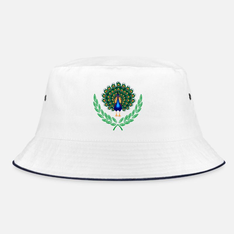 Peacock in Green Laurel Wreath Bucket Hat