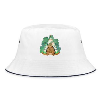 bear in front of his teepee - Bucket Hat - white/navy - Front