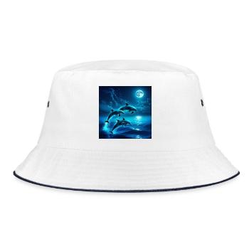 Moonlit Night Dolphin Jumps - Bucket Hat - white/navy - Front