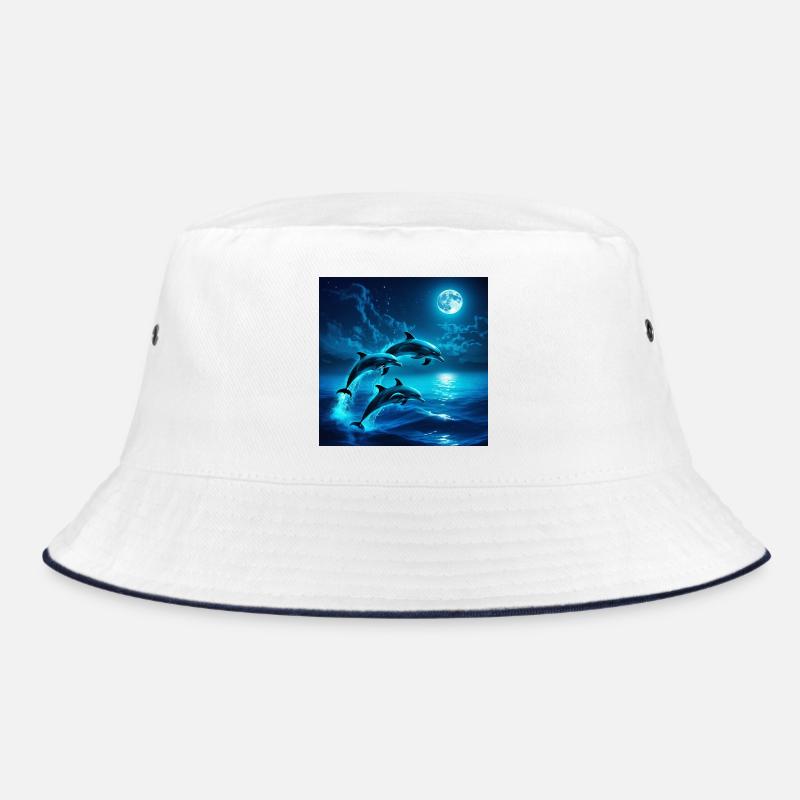 Moonlit Night Dolphin Jumps - Bucket Hat - white/navy