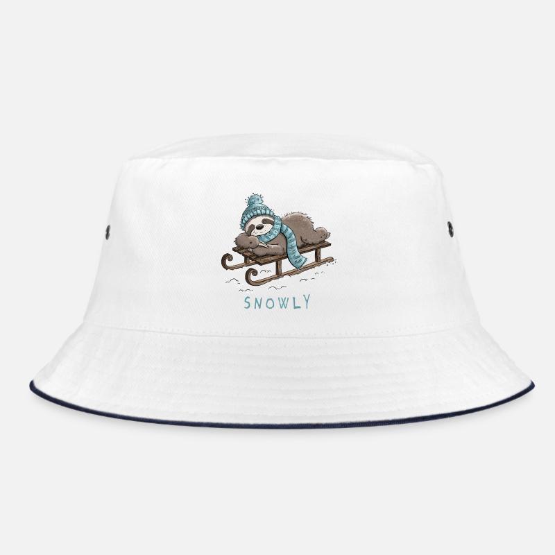 Snowly sloth in winter mode sled snow Bucket Hat