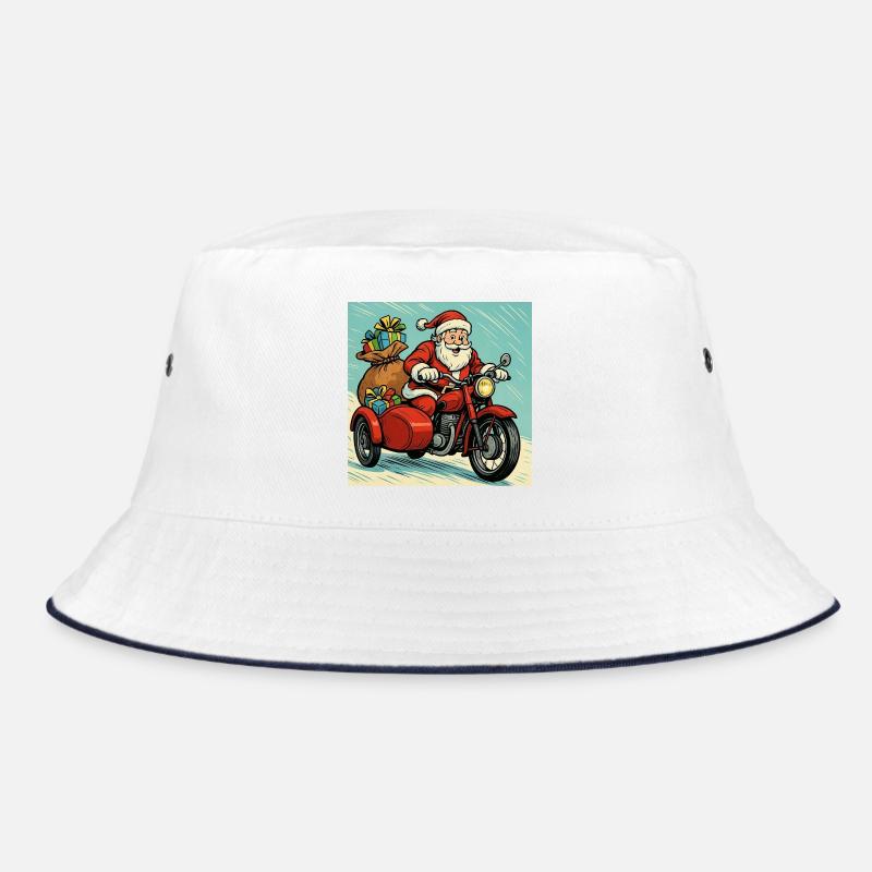 Weihnachtsmann auf einem Motorrad mit Seitenwagen – Comic-Stil Bucket Hat