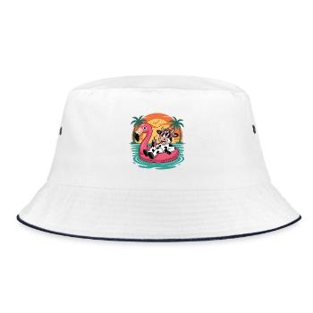 Lustige Kuh-Tropensommer-Flamingo-Float - Bucket Hat - Weiß/Navy - Vorne