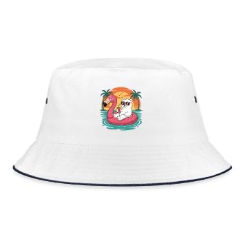 Lustiger Eisbär-Tropensommer-Flamingo-Float - Bucket Hat - Weiß/Navy - Vorne