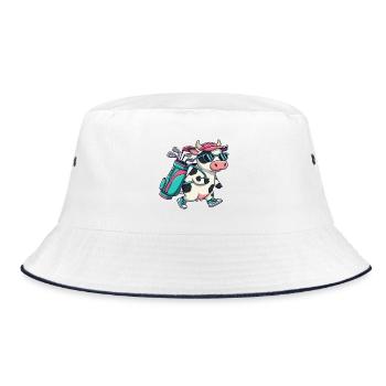 Funny Cow Golfer Cartoon Cool Golf Animal - Bucket Hat - white/navy - Front