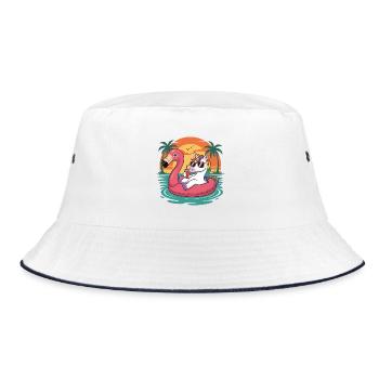 Lustiger Einhorn-Tropensommer-Flamingo-Float - Bucket Hat - Weiß/Navy - Vorne