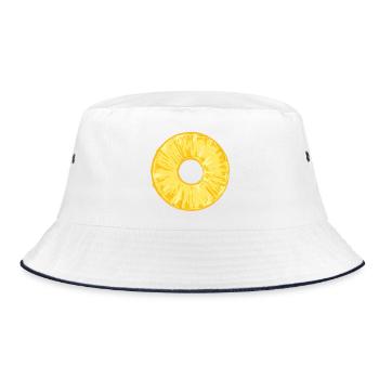 Ananasscheibe im tropischen Illustrationsstil - Bucket Hat - Weiß/Navy - Vorne