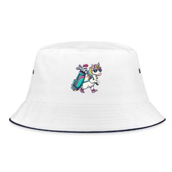 Funny Unicorn Golfer Cartoon Cool Golf Animal - Bucket Hat - white/navy - Front