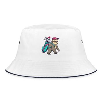 Funny Sloth Golfer Cartoon Cool Golf Animal - Bucket Hat - white/navy - Front
