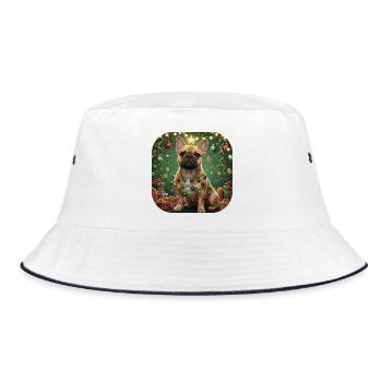 Festive French Bulldog Light Garland - Bucket Hat - white/navy - Front