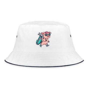 Funny Pig Golfer Cartoon Cool Golf Animal - Bucket Hat - white/navy - Front