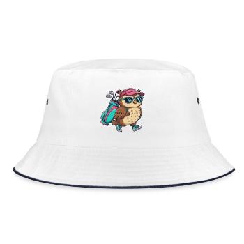 Funny Owl Golfer Cartoon Cool Golf Animal - Bucket Hat - white/navy - Front