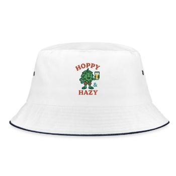 Hoppy & Hazy Hopfenfigur - Bucket Hat - Weiß/Navy - Vorne