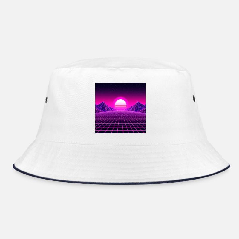 Neon Horizon Retrogrid Sunrise Bucket Hat