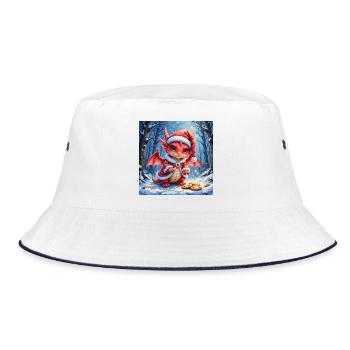 Adorable Christmas Dragon in Snowy Forest - Bucket Hat - white/navy - Front