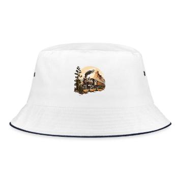 Dampflok im Bergwald Reiseposter - Bucket Hat - Weiß/Navy - Vorne