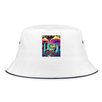 Psychedelische Pilze im Mandalawald - Bucket Hat - Weiß/Navy - Vorne