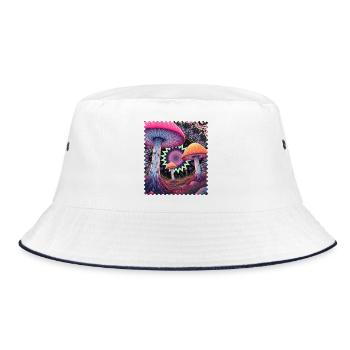 Psychedelische Pilzlandschaft - Bucket Hat - Weiß/Navy - Vorne