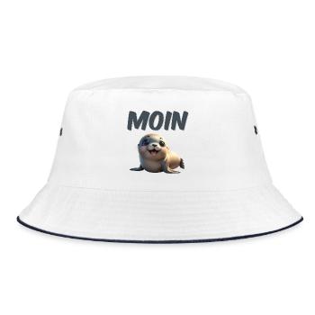 Süßer Seehund mit MOIN Schrift - Bucket Hat - Weiß/Navy - Vorne