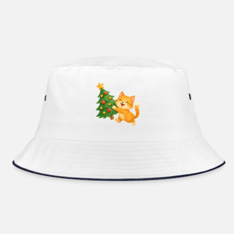 Katzenglück am Weihnachtsbaum - Bucket Hat - Weiß/Navy