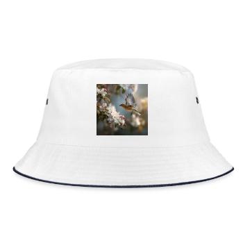 Spring sparrow in blossom flight - Bucket Hat - white/navy - Front