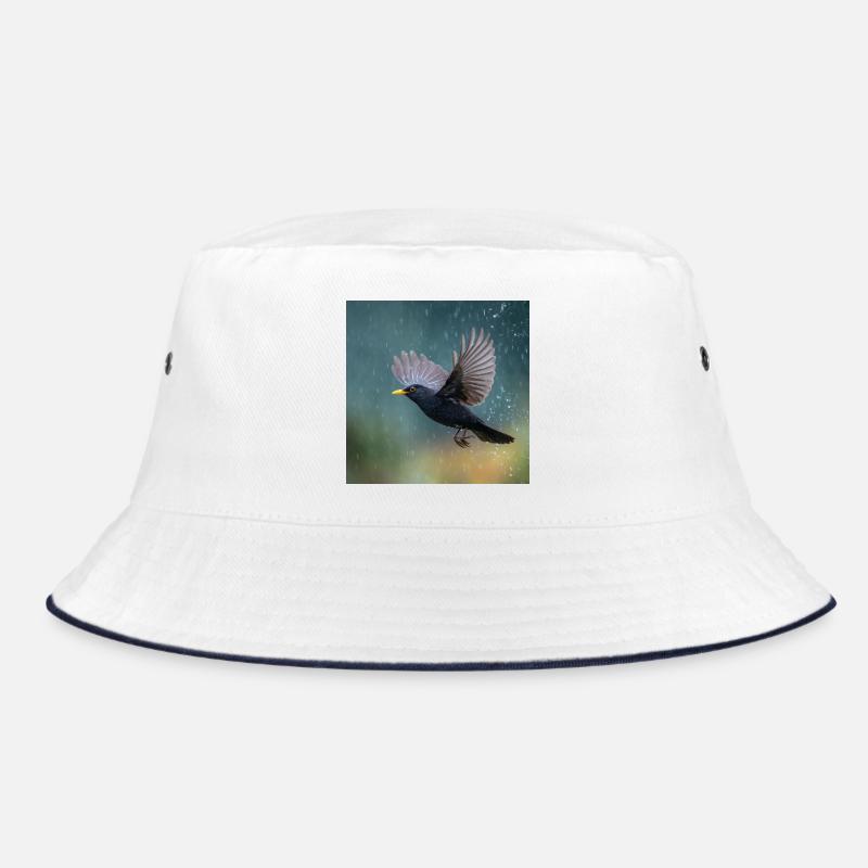 Blackbird in the rain Black thrush in the spring rain Bucket Hat