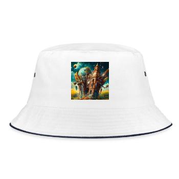 Surrealer Uhrturm und Globus - Bucket Hat - Weiß/Navy - Vorne