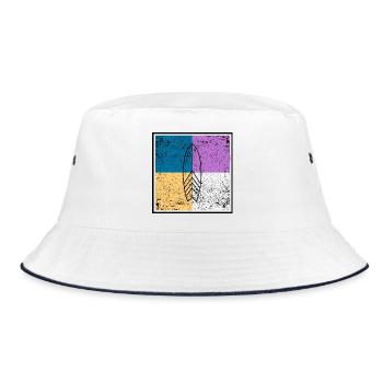 Surfbrett auf vierfarbigem Quad-Design - Bucket Hat - Weiß/Navy - Vorne