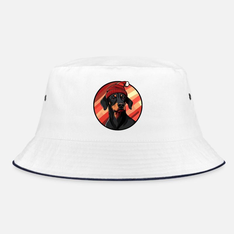Doberman avec un chapeau de Père Noël Bob