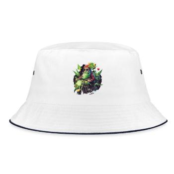 Biker Gnom mit Grasblättern - Bucket Hat - Weiß/Navy - Vorne