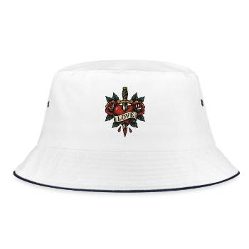 Heart Dagger Tattoo with Roses - Bucket Hat - white/navy - Front