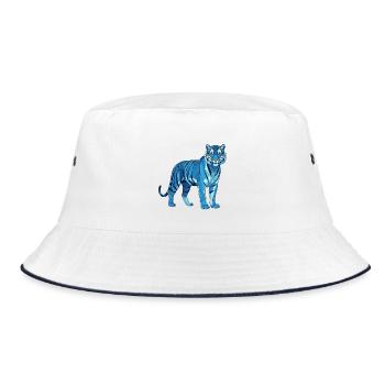 Geometrischer BlauTiger Polygon - Bucket Hat - Weiß/Navy - Vorne