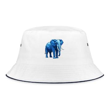 Geometrischer Blauer Elefant - Bucket Hat - Weiß/Navy - Vorne