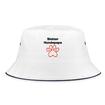 Stolzer Hundepapa – Pfotenpower, Doglover - Bucket Hat - Weiß/Navy - Vorne