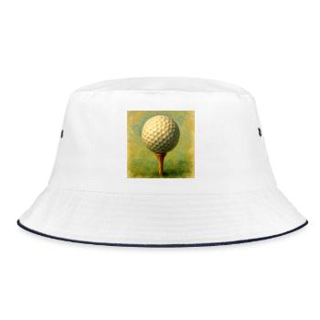 Golfball im künstlerischen Brett auf dem Abschlag - Bucket Hat - Weiß/Navy - Vorne