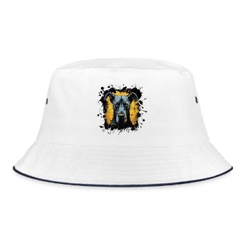Blue Dog Portrait with Paint Splashes - Bucket Hat - white/navy - Front