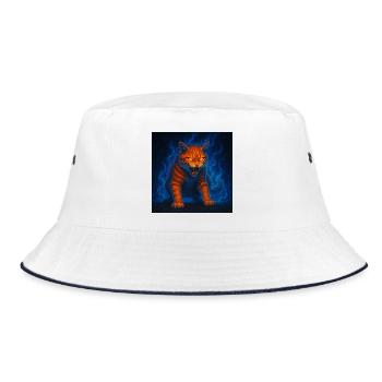 Flaming cat in blue flames - Bucket Hat - white/navy - Front