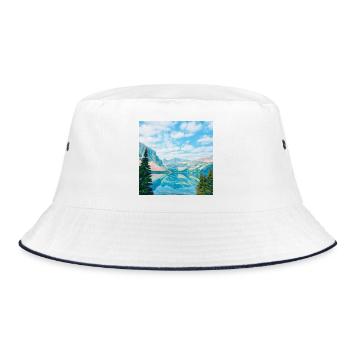 Sky blue mountain lake reflection - Bucket Hat - white/navy - Front