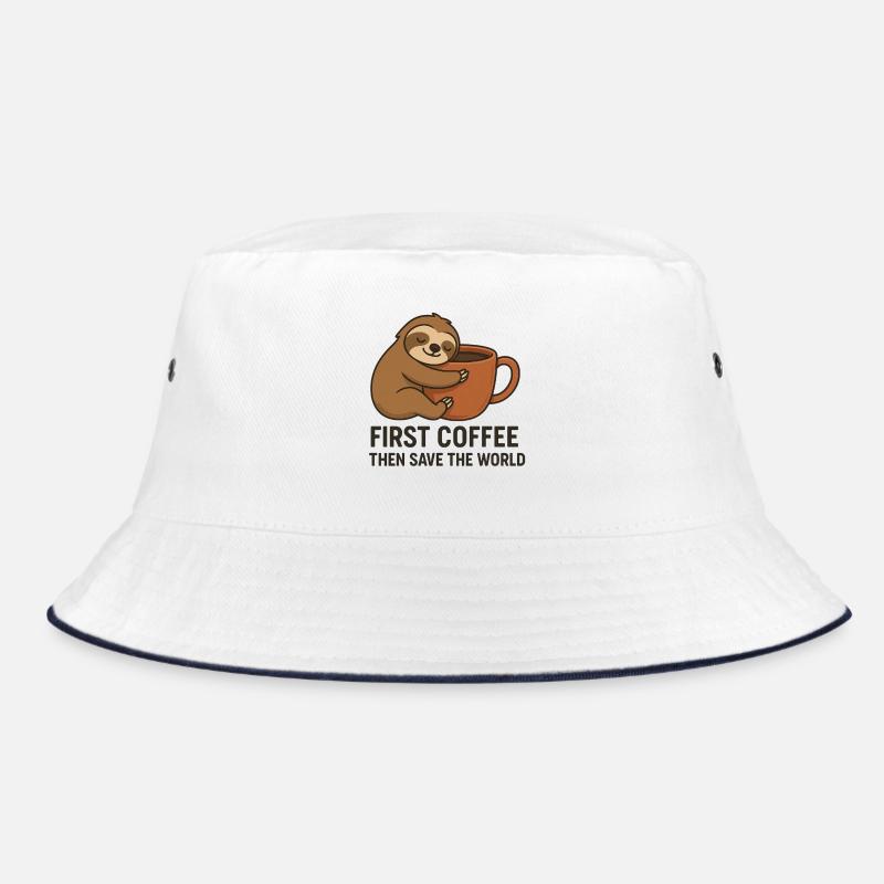 Sloth Coffee Morning: Save the World - Bucket Hat - white/navy
