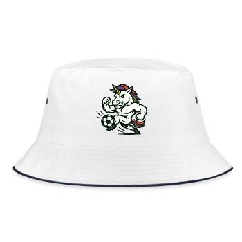 Power Unicorn Soccer Mascot Sprinting Fast - Bucket Hat - white/navy - Front