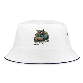 Mechanic Bear Strong Workshop Motif - Bucket Hat - white/navy - Front