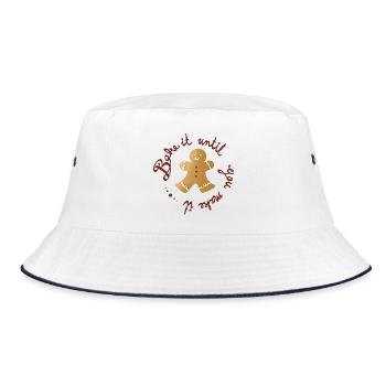 Bake It Until You Make It – Lustiger Lebkuchenmann - Bucket Hat - Weiß/Navy - Vorne