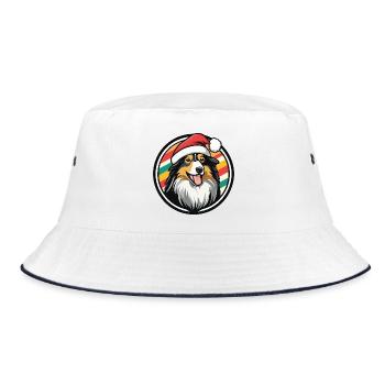 Weihnachtshund mit Santa-Hut - Bucket Hat - Weiß/Navy - Vorne