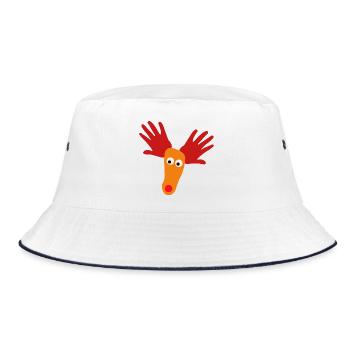 Rentierkopf mit oranger Schnauze - Bucket Hat - Weiß/Navy - Vorne