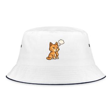Thoughtful-Cat - Bucket Hat - white/navy - Front