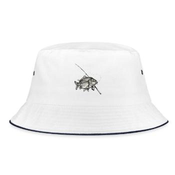 Carp Fish Rod Fishing Ink Vector - Bucket Hat - white/navy - Front